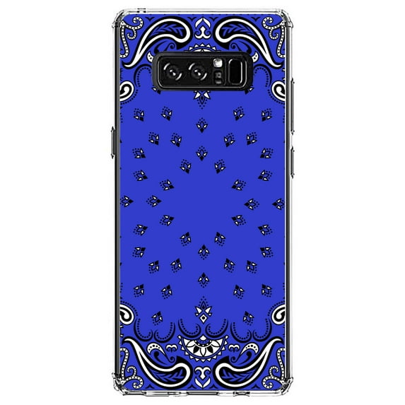 DistinctInk Clear Shockproof Hybrid Case for Samsung Galaxy Note 8 - TPU Bumper, Acrylic Back, Tempered Glass Screen Protector - Bandana Print - Blue, Black, White