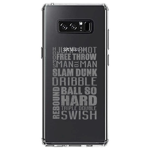 DistinctInk Clear Shockproof Hybrid Case for Samsung Galaxy Note 8 - TPU Bumper Acrylic Back Tempered Glass Screen Protector - Basketball Word Art Jump Shot Free Throw
