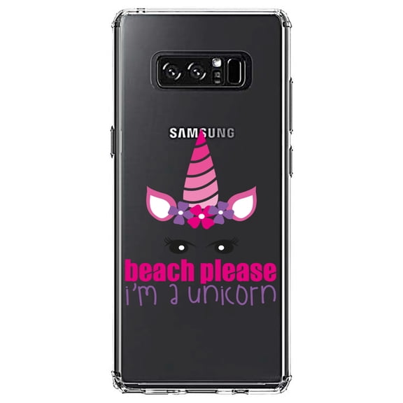 DistinctInk Clear Shockproof Hybrid Case for Samsung Galaxy Note 8 - TPU Bumper Acrylic Back Tempered Glass Screen Protector - Beach Please I'm a Unicorn