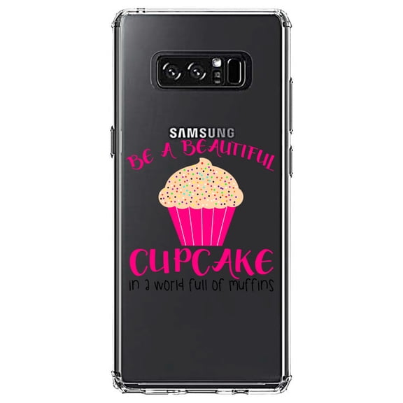 DistinctInk Clear Shockproof Hybrid Case for Samsung Galaxy Note 8 - TPU Bumper Acrylic Back Tempered Glass Screen Protector - Be a Beautiful Cupcake in a World of Muffins