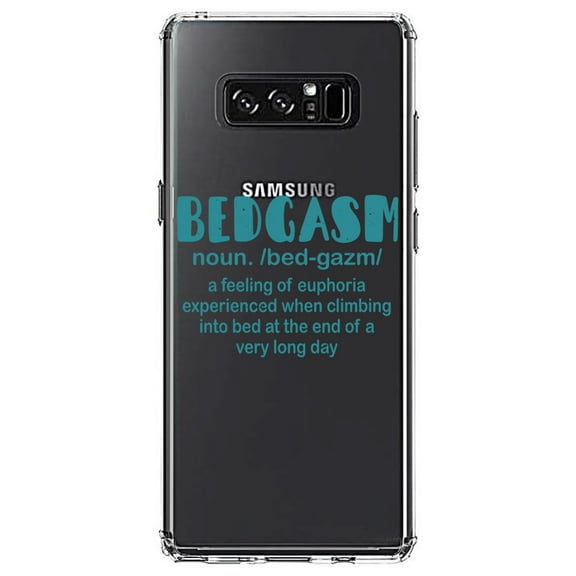 DistinctInk Clear Shockproof Hybrid Case for Samsung Galaxy Note 8 - TPU Bumper Acrylic Back Tempered Glass Screen Protector - Bedgasm Definition Climb in Bed Lon Day