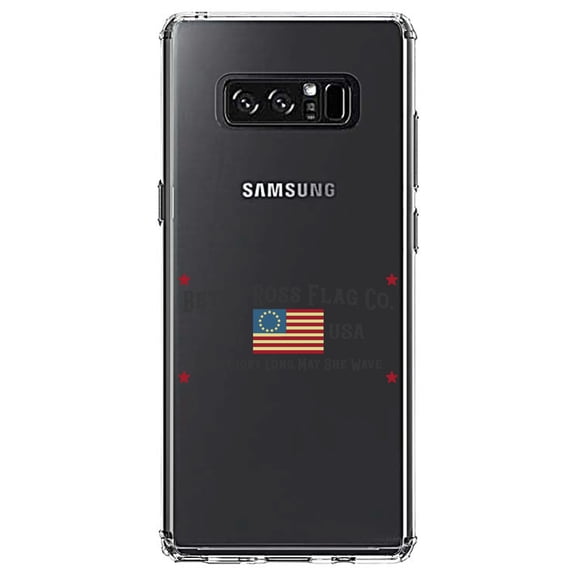 DistinctInk Clear Shockproof Hybrid Case for Samsung Galaxy Note 8 - TPU Bumper Acrylic Back Tempered Glass Screen Protector - Betsy Ross Flag Co - Old Glory USA