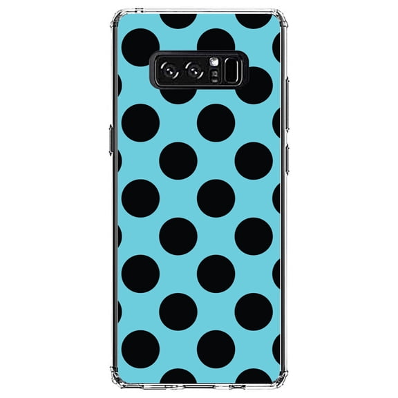 DistinctInk Clear Shockproof Hybrid Case for Samsung Galaxy Note 8 - TPU Bumper, Acrylic Back, Tempered Glass Screen Protector - Black & Blue Polka Dots