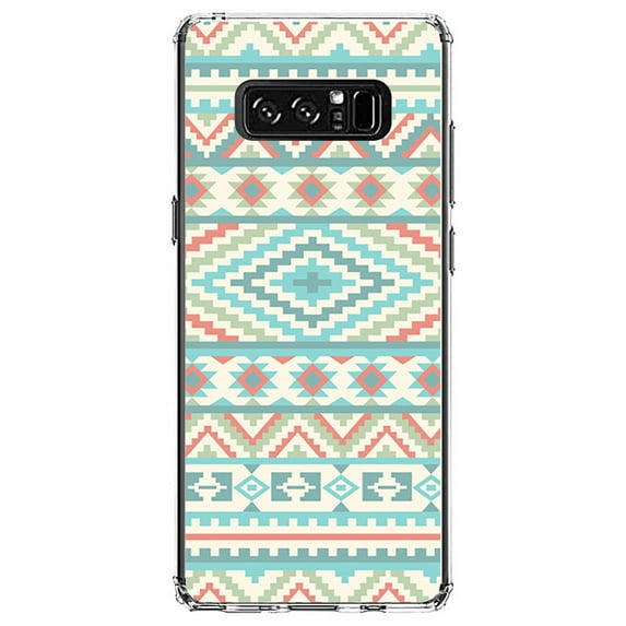 DistinctInk Clear Shockproof Hybrid Case for Samsung Galaxy Note 8 - TPU Bumper, Acrylic Back, Tempered Glass Screen Protector - Blue Orange White Tribal Print