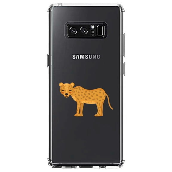 DistinctInk Clear Shockproof Hybrid Case for Samsung Galaxy Note 8 - TPU Bumper Acrylic Back Tempered Glass Screen Protector - Cartoon Cheetah Leopard