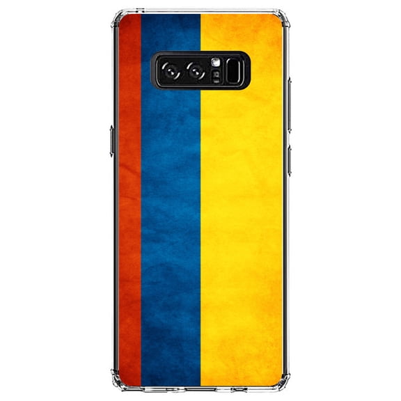 DistinctInk Clear Shockproof Hybrid Case for Samsung Galaxy Note 8 - TPU Bumper, Acrylic Back, Tempered Glass Screen Protector - Colombia Old Flag - Colombia