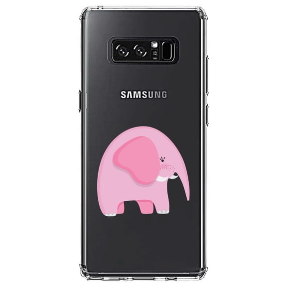 DistinctInk Clear Shockproof Hybrid Case for Samsung Galaxy Note 8 - TPU Bumper Acrylic Back Tempered Glass Screen Protector - Cute Cartoon Elephant - Pink