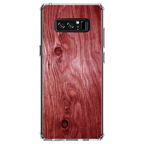DistinctInk Clear Shockproof Hybrid Case for Samsung Galaxy Note 8 - TPU Bumper, Acrylic Back, Tempered Glass Screen Protector - Dark Red Weathered Wood Grain Print - Printed Wood Image