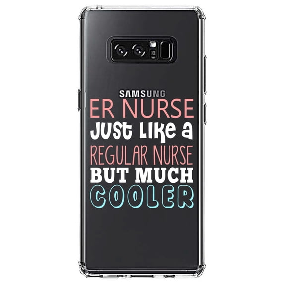 DistinctInk Clear Shockproof Hybrid Case for Samsung Galaxy Note 8 - TPU Bumper Acrylic Back Tempered Glass Screen Protector - ER Nurse Just Like Regular But Cooler