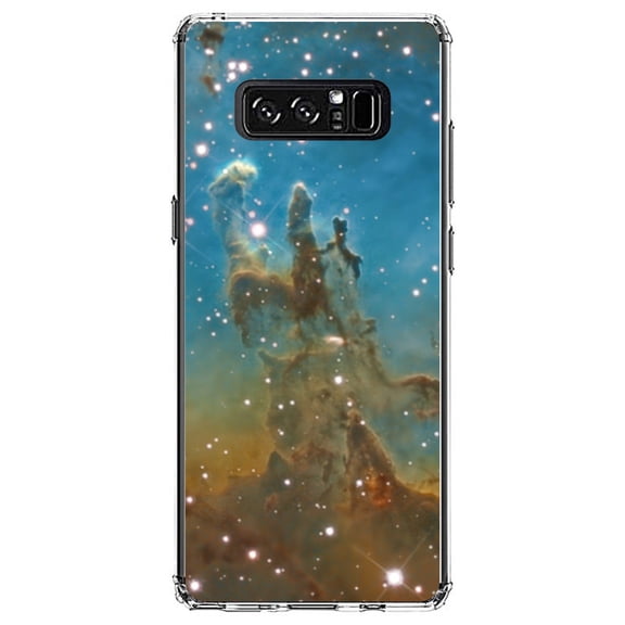 DistinctInk Clear Shockproof Hybrid Case for Samsung Galaxy Note 8 - TPU Bumper, Acrylic Back, Tempered Glass Screen Protector - Eagle Nebula Blue Green - Astronomy