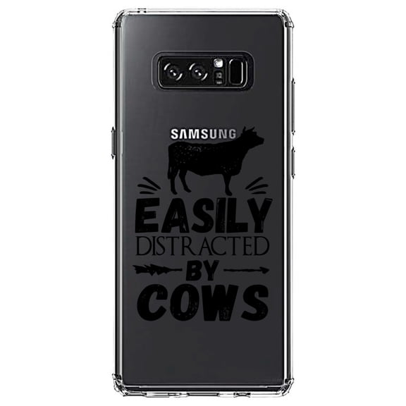 DistinctInk Clear Shockproof Hybrid Case for Samsung Galaxy Note 8 - TPU Bumper Acrylic Back Tempered Glass Screen Protector - Easily Distracted By Cows