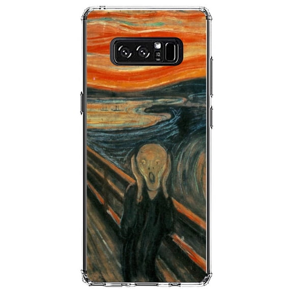 DistinctInk Clear Shockproof Hybrid Case for Samsung Galaxy Note 8 - TPU Bumper, Acrylic Back, Tempered Glass Screen Protector - Edvard Munch The Scream - Classic Art