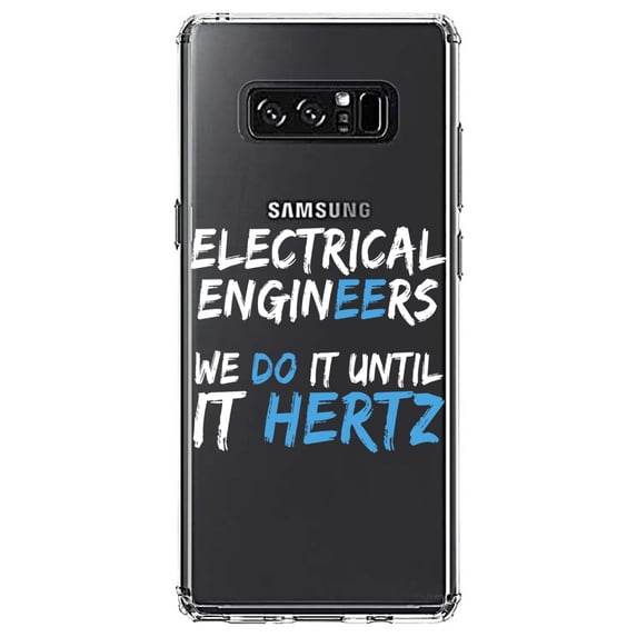 DistinctInk Clear Shockproof Hybrid Case for Samsung Galaxy Note 8 - TPU Bumper Acrylic Back Tempered Glass Screen Protector - Electrical Engineers Do It Until It Hertz