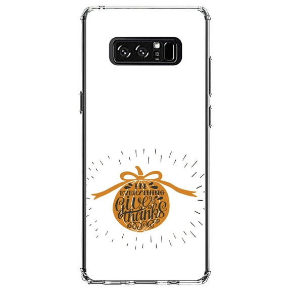 DistinctInk Clear Shockproof Hybrid Case for Samsung Galaxy Note 8 - TPU Bumper, Acrylic Back, Tempered Glass Screen Protector - In Everything Give Thanks - Orange White