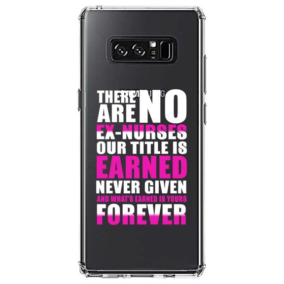DistinctInk Clear Shockproof Hybrid Case for Samsung Galaxy Note 8 - TPU Bumper Acrylic Back Tempered Glass Screen Protector - No Ex Nurses Title is Earned Forever