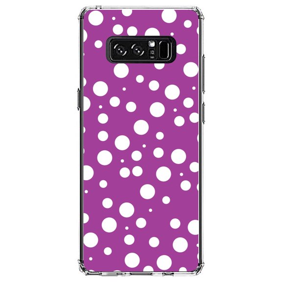 DistinctInk Clear Shockproof Hybrid Case for Samsung Galaxy Note 8 - TPU Bumper, Acrylic Back, Tempered Glass Screen Protector - Fuchsia White Bubbles Polka Dots - Polka Dot Pattern