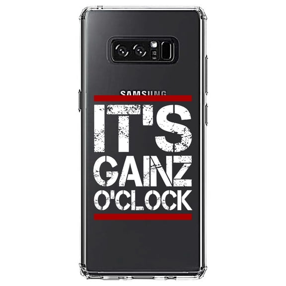 DistinctInk Clear Shockproof Hybrid Case for Samsung Galaxy Note 8 - TPU Bumper Acrylic Back Tempered Glass Screen Protector - It's Gainz O'Clock Working Out