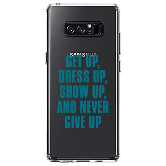 DistinctInk Clear Shockproof Hybrid Case for Samsung Galaxy Note 8 - TPU Bumper Acrylic Back Tempered Glass Screen Protector - Get Up Dress Up Show Up Never Give Up