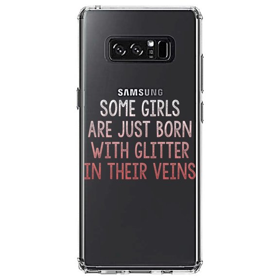 DistinctInk Clear Shockproof Hybrid Case for Samsung Galaxy Note 8 - TPU Bumper Acrylic Back Tempered Glass Screen Protector - Some Girls Are Just Born with Glitter in Their Veins