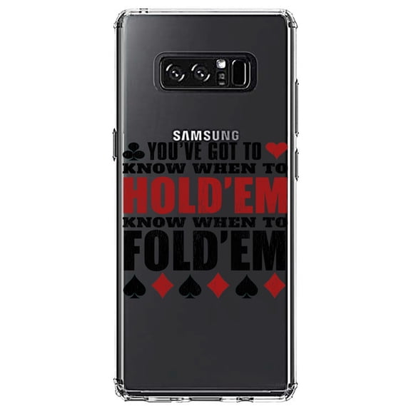 DistinctInk Clear Shockproof Hybrid Case for Samsung Galaxy Note 8 - TPU Bumper Acrylic Back Tempered Glass Screen Protector - You've Got to Know When to Hold 'Em Fold 'Em