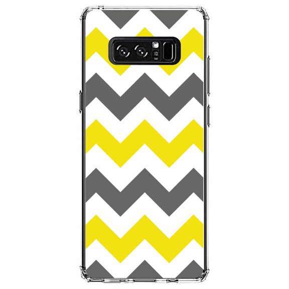 DistinctInk Clear Shockproof Hybrid Case for Samsung Galaxy Note 8 - TPU Bumper, Acrylic Back, Tempered Glass Screen Protector - Grey Yellow Stripes - Stripes Pattern