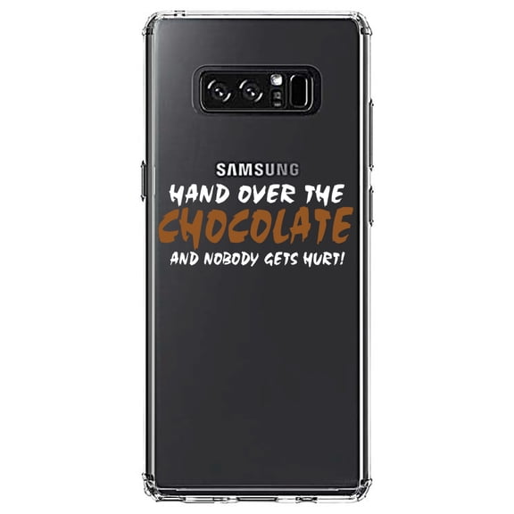 DistinctInk Clear Shockproof Hybrid Case for Samsung Galaxy Note 8 - TPU Bumper Acrylic Back Tempered Glass Screen Protector - Hand Over The Chocolate Nobody Gets Hurt