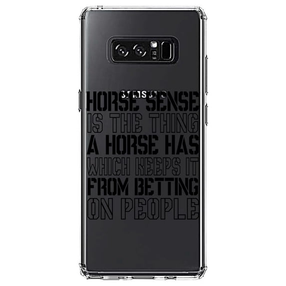 DistinctInk Clear Shockproof Hybrid Case for Samsung Galaxy Note 8 - TPU Bumper Acrylic Back Tempered Glass Screen Protector - Horse Sense Keeps it from Betting on People