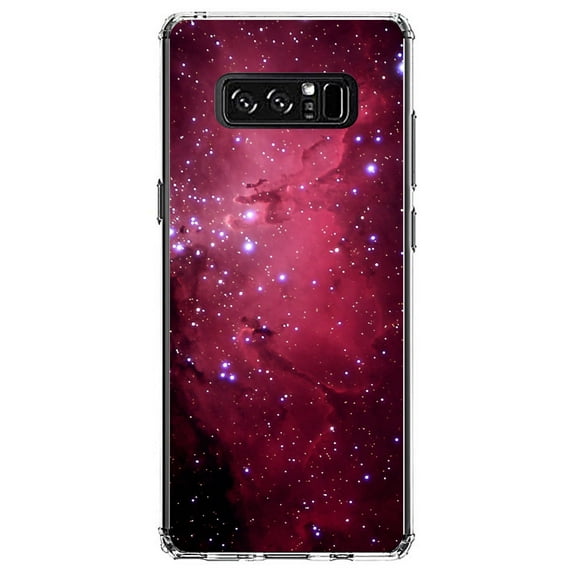 DistinctInk Clear Shockproof Hybrid Case for Samsung Galaxy Note 8 - TPU Bumper, Acrylic Back, Tempered Glass Screen Protector - Hot Pink Black Stars Nebula - Astronomy