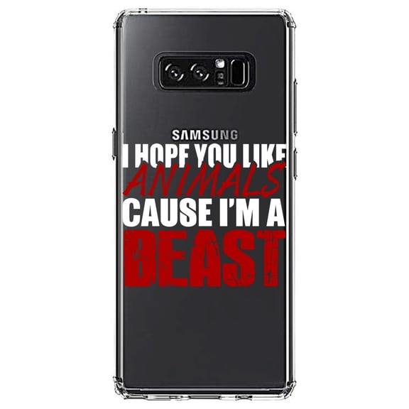 DistinctInk Clear Shockproof Hybrid Case for Samsung Galaxy Note 8 - TPU Bumper Acrylic Back Tempered Glass Screen Protector - I Hope You Like Animals Cause I'm A Beast
