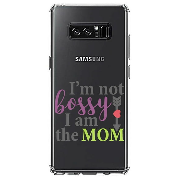 DistinctInk Clear Shockproof Hybrid Case for Samsung Galaxy Note 8 - TPU Bumper Acrylic Back Tempered Glass Screen Protector - I'm Not Bossy I Am The Mom