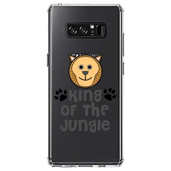 DistinctInk Clear Shockproof Hybrid Case for Samsung Galaxy Note 8 - TPU Bumper Acrylic Back Tempered Glass Screen Protector - King of the Jungle - Lion