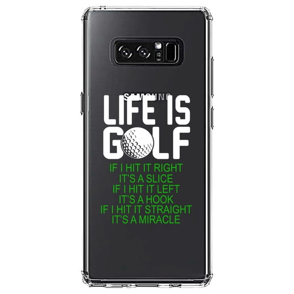 DistinctInk Clear Shockproof Hybrid Case for Samsung Galaxy Note 8 - TPU Bumper Acrylic Back Tempered Glass Screen Protector - Life is Golf Slice Hook Straight Miracle