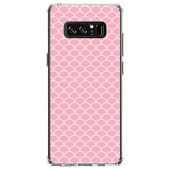DistinctInk Clear Shockproof Hybrid Case for Samsung Galaxy Note 8 - TPU Bumper, Acrylic Back, Tempered Glass Screen Protector - Light Pink Scalloped Pattern