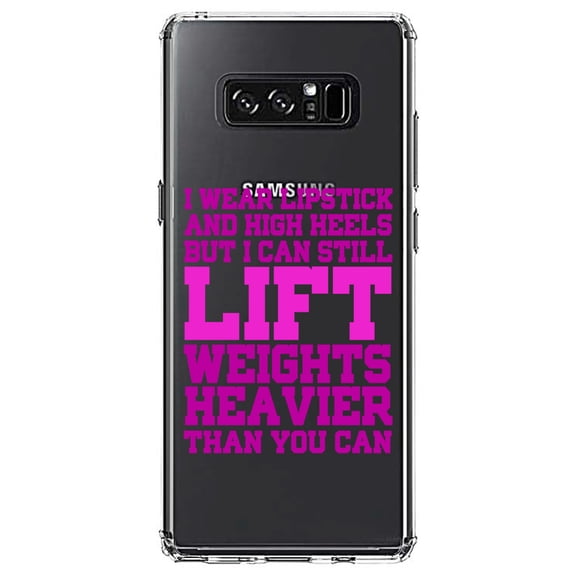 DistinctInk Clear Shockproof Hybrid Case for Samsung Galaxy Note 8 - TPU Bumper Acrylic Back Tempered Glass Screen Protector - Lipstick & High Heels Can Life Weights Heavier