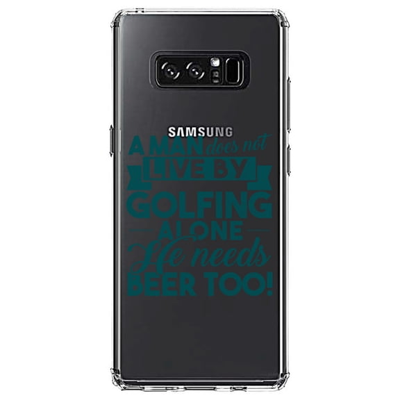 DistinctInk Clear Shockproof Hybrid Case for Samsung Galaxy Note 8 - TPU Bumper Acrylic Back Tempered Glass Screen Protector - Live By Golfing Alone Need Beer Too