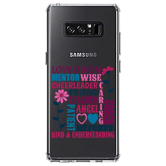 DistinctInk Clear Shockproof Hybrid Case for Samsung Galaxy Note 8 - TPU Bumper Acrylic Back Tempered Glass Screen Protector - Love U Mom Word Art Mother's Day