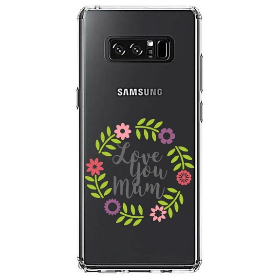 DistinctInk Clear Shockproof Hybrid Case for Samsung Galaxy Note 8 - TPU Bumper Acrylic Back Tempered Glass Screen Protector - Love You Mum - Floral Border