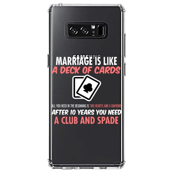 DistinctInk Clear Shockproof Hybrid Case for Samsung Galaxy Note 8 - TPU Bumper Acrylic Back Tempered Glass Screen Protector - Marriage is Like a Deck of Cards