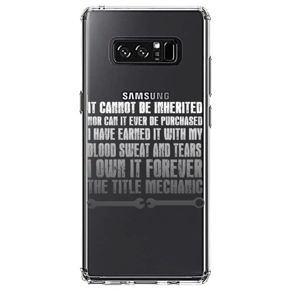 DistinctInk Clear Shockproof Hybrid Case for Samsung Galaxy Note 8 - TPU Bumper Acrylic Back Tempered Glass Screen Protector - Mechanic Can't Be Inherited Purchased