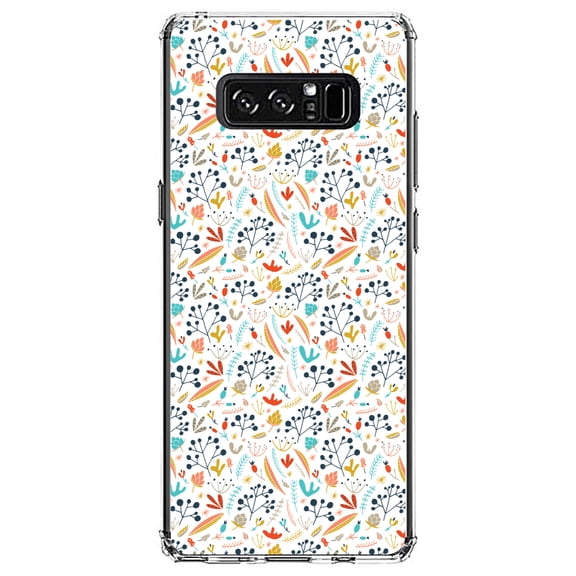 DistinctInk Clear Shockproof Hybrid Case for Samsung Galaxy Note 8 - TPU Bumper, Acrylic Back, Tempered Glass Screen Protector - Modern Floral - White Red Navy