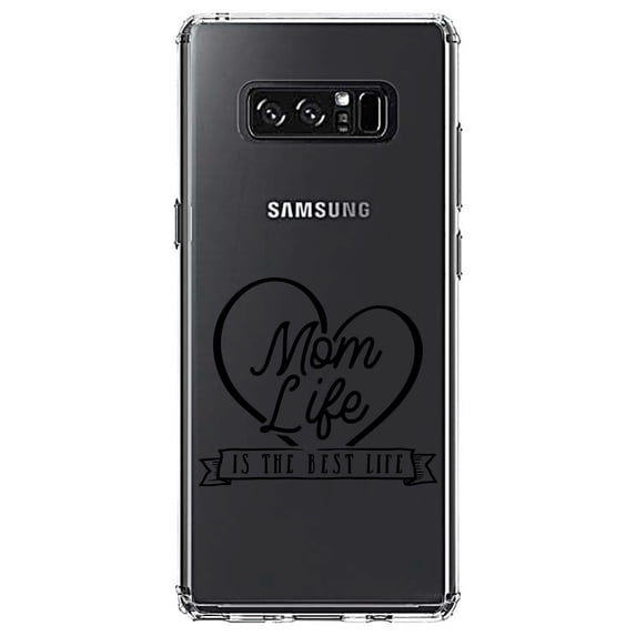 DistinctInk Clear Shockproof Hybrid Case for Samsung Galaxy Note 8 - TPU Bumper Acrylic Back Tempered Glass Screen Protector - Mom Life is the Best Life