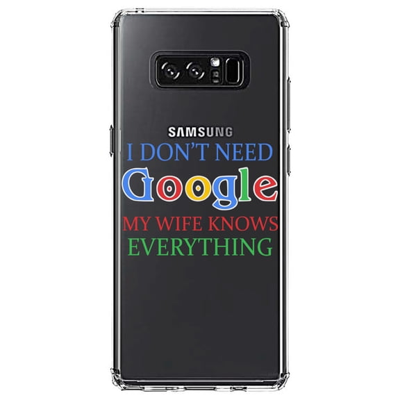 DistinctInk Clear Shockproof Hybrid Case for Samsung Galaxy Note 8 - TPU Bumper Acrylic Back Tempered Glass Screen Protector - Don't Need Google My Wife Knows Everything