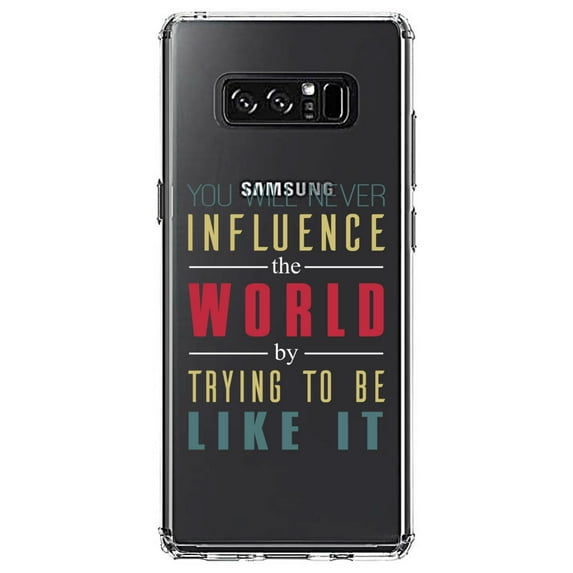 DistinctInk Clear Shockproof Hybrid Case for Samsung Galaxy Note 8 - TPU Bumper Acrylic Back Tempered Glass Screen Protector - Never Influence The World Try to Be Like It