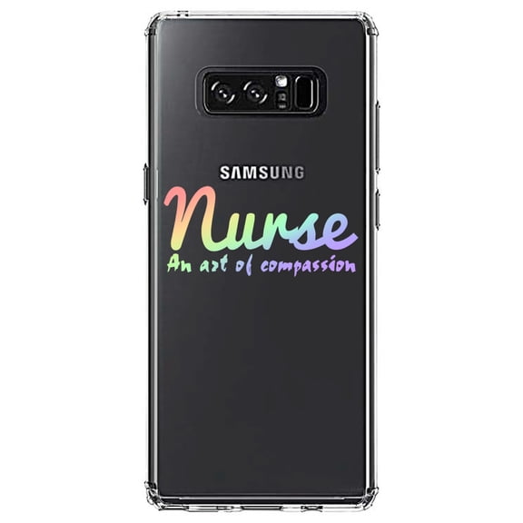 DistinctInk Clear Shockproof Hybrid Case for Samsung Galaxy Note 8 - TPU Bumper Acrylic Back Tempered Glass Screen Protector - Nurse An Art of Compassion