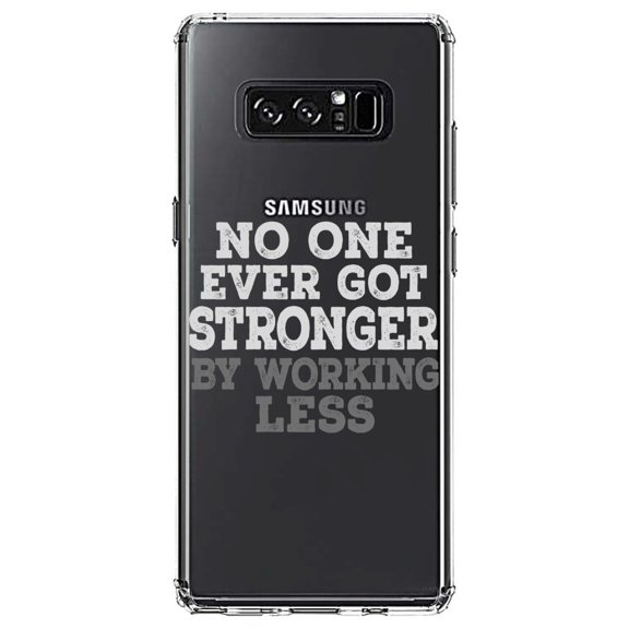 DistinctInk Clear Shockproof Hybrid Case for Samsung Galaxy Note 8 - TPU Bumper Acrylic Back Tempered Glass Screen Protector - No One Ever Got Stronger Working Less
