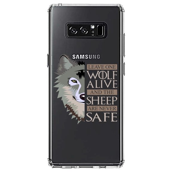 DistinctInk Clear Shockproof Hybrid Case for Samsung Galaxy Note 8 - TPU Bumper Acrylic Back Tempered Glass Screen Protector - One Wolf Alive, Sheep Never Safe