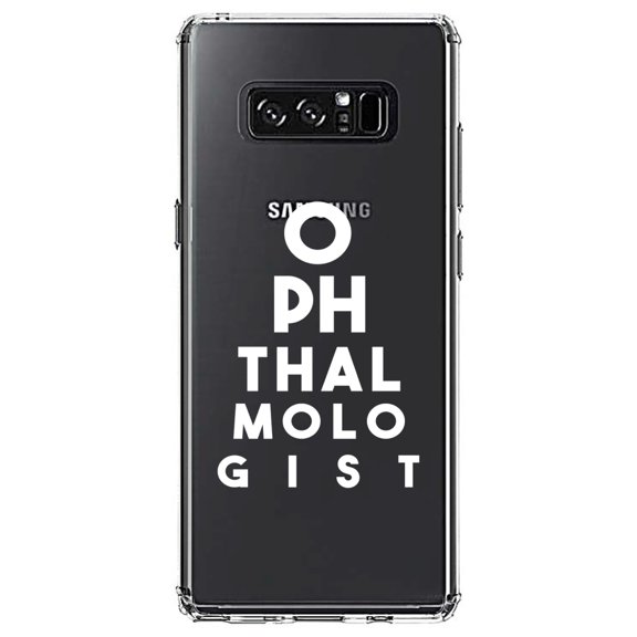 DistinctInk Clear Shockproof Hybrid Case for Samsung Galaxy Note 8 - TPU Bumper Acrylic Back Tempered Glass Screen Protector - Ophthalmologist Eye Chart