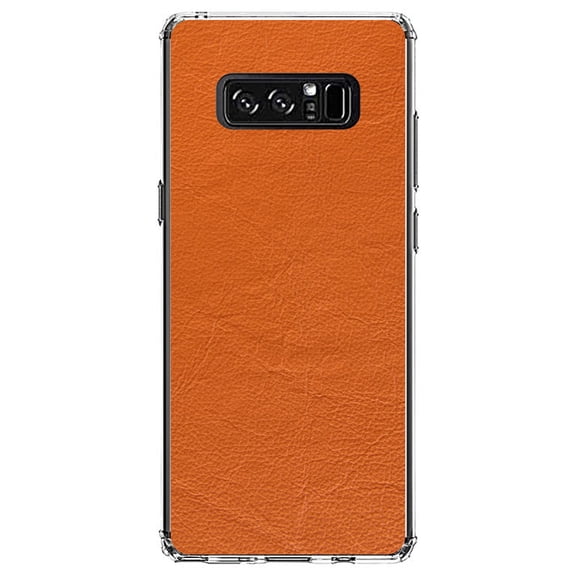DistinctInk Clear Shockproof Hybrid Case for Samsung Galaxy Note 8 - TPU Bumper, Acrylic Back, Tempered Glass Screen Protector - Orange Faux Leather Print Design - Printed Leather Image