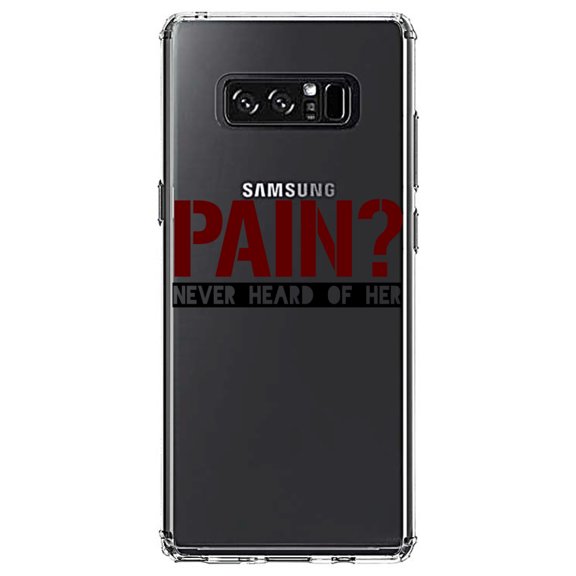 DistinctInk Clear Shockproof Hybrid Case for Samsung Galaxy Note 8 - TPU Bumper Acrylic Back Tempered Glass Screen Protector - Pain? Never Heard of Her