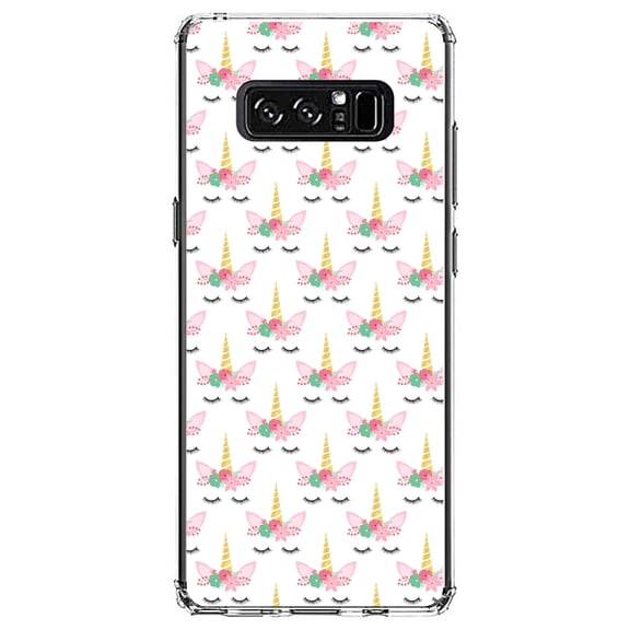 DistinctInk Clear Shockproof Hybrid Case for Samsung Galaxy Note 8 - TPU Bumper, Acrylic Back, Tempered Glass Screen Protector - Pastel Unicorn Pattern - White Pink Black